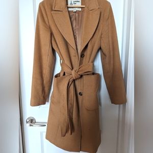 London Fog Belted Long Coat, Size S, Tan